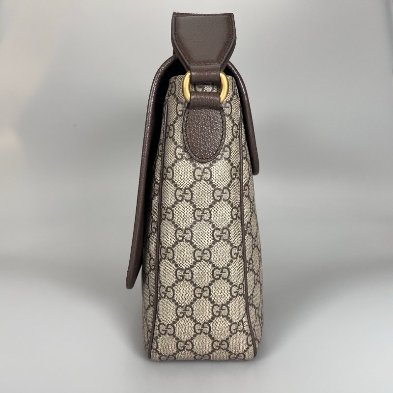GUCCI 792119 咖老花復古金掀蓋大側背包-3