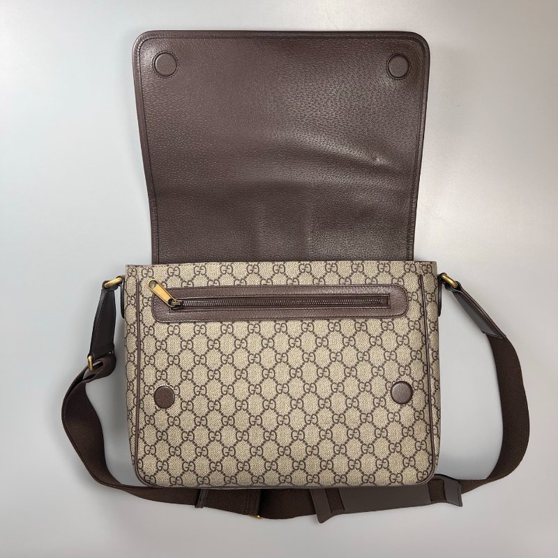 GUCCI 792119 咖老花復古金掀蓋大側背包-5