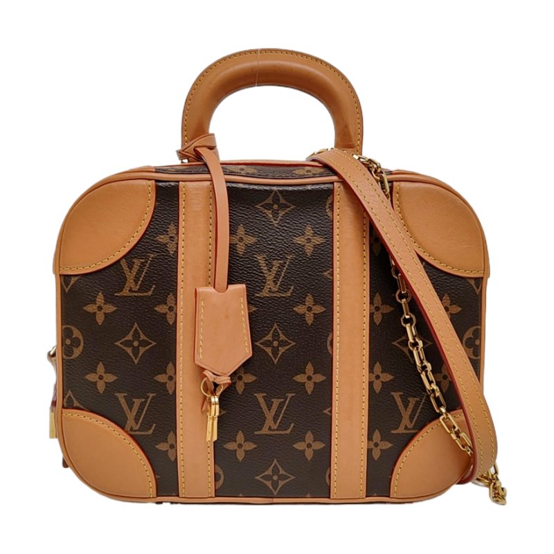 LOUIS VUITTON VALISETTE小號棕色塗層帆布老花相機包單肩包手提包斜挎包金色五金2條可拆卸肩帶-0