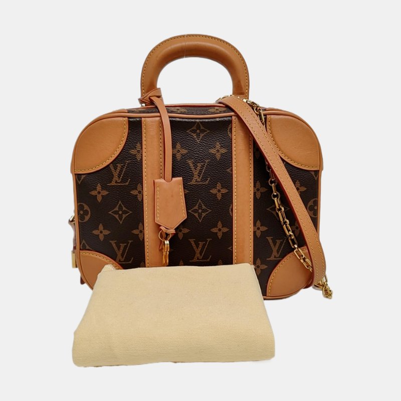 LOUIS VUITTON VALISETTE小號棕色塗層帆布老花相機包單肩包手提包斜挎包金色五金2條可拆卸肩帶-7