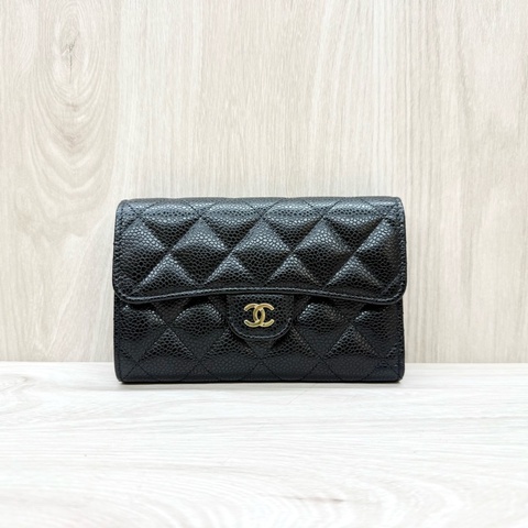 Chanel黑金牛皮COCO三折下蓋中夾AP0232