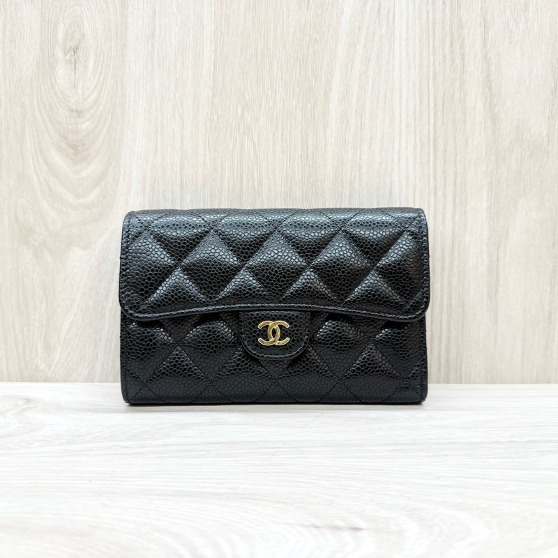 Chanel黑金牛皮COCO三折下蓋中夾AP0232-0