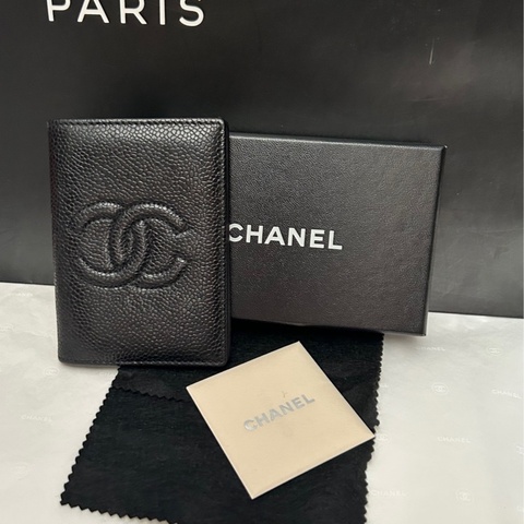 Chanel （黑荔枝皮大雙C logo)*票據夾*卡套👩🏻‍🦰二手古董 Vintage保存品
