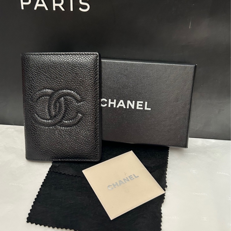 Chanel (黑荔枝皮大雙C logo)*票據夾*卡套👩🏻🦰二手古董 Vintage保存品-0