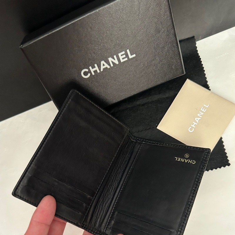Chanel (黑荔枝皮大雙C logo)*票據夾*卡套👩🏻🦰二手古董 Vintage保存品-3