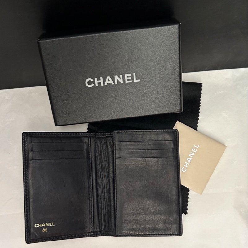 Chanel (黑荔枝皮大雙C logo)*票據夾*卡套👩🏻🦰二手古董 Vintage保存品-12
