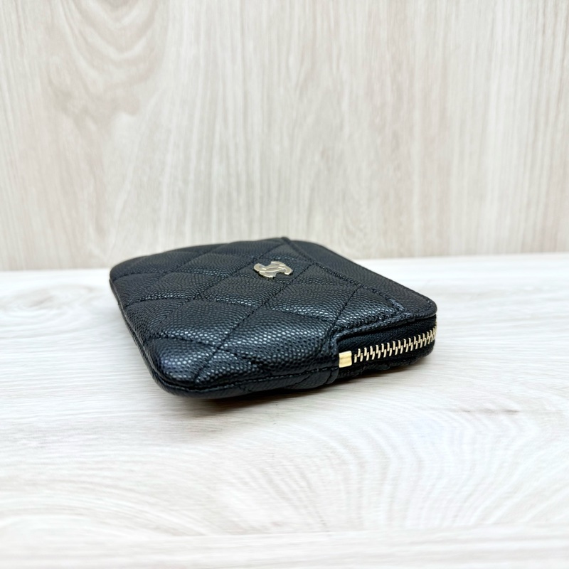 CHANEL皮夾黑色荔枝皮淡金釦四層卡零錢吐司包/AP2061-2