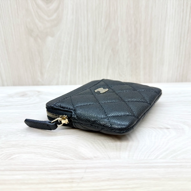 CHANEL皮夾黑色荔枝皮淡金釦四層卡零錢吐司包/AP2061-3