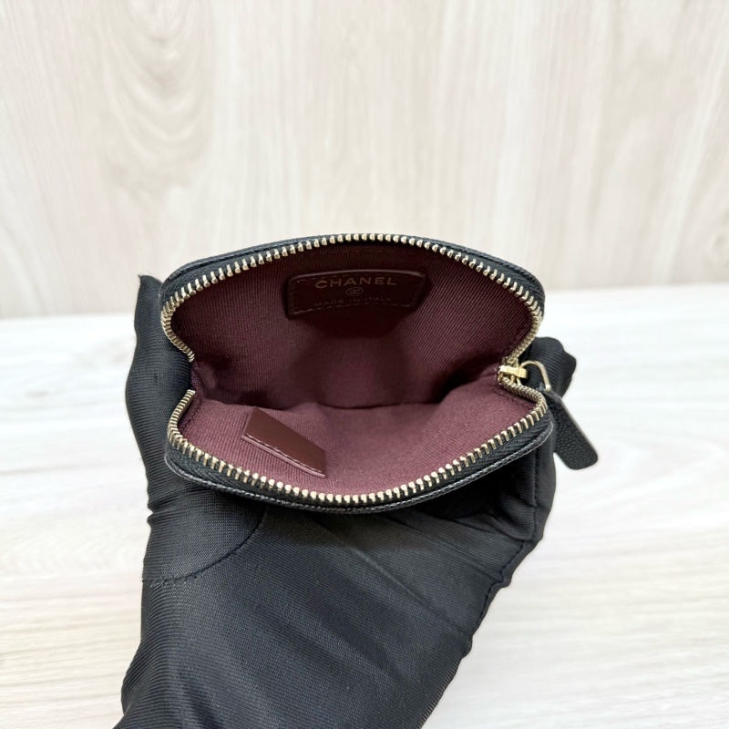 CHANEL皮夾黑色荔枝皮淡金釦四層卡零錢吐司包/AP2061-6