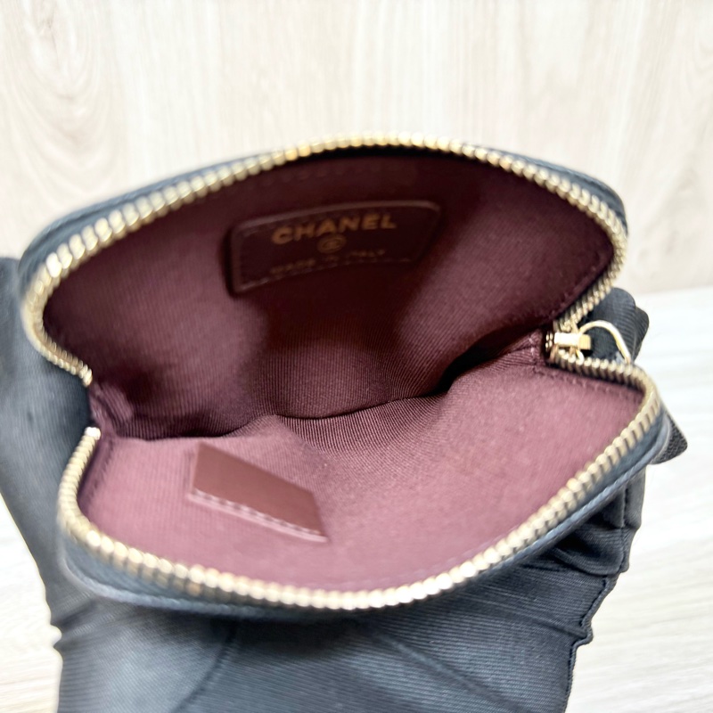 CHANEL皮夾黑色荔枝皮淡金釦四層卡零錢吐司包/AP2061-7