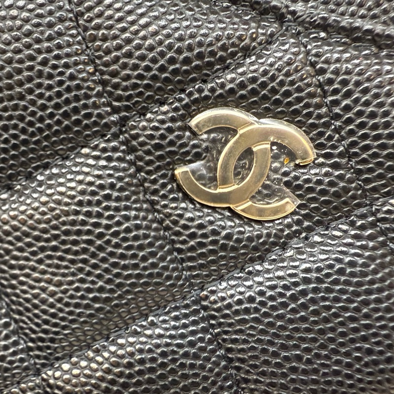 CHANEL皮夾黑色荔枝皮淡金釦四層卡零錢吐司包/AP2061-9