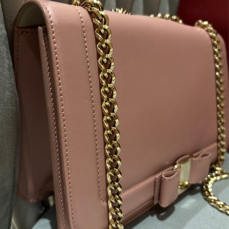 SalvatoreFerragamo,25cm牛皮肩背鍊包乾燥玫瑰粉色,-7