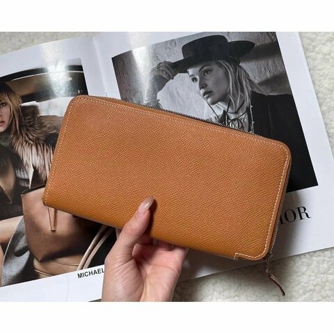 💕Hermes 愛馬仕經典絲巾長夾/金棕金/全新閒置美品