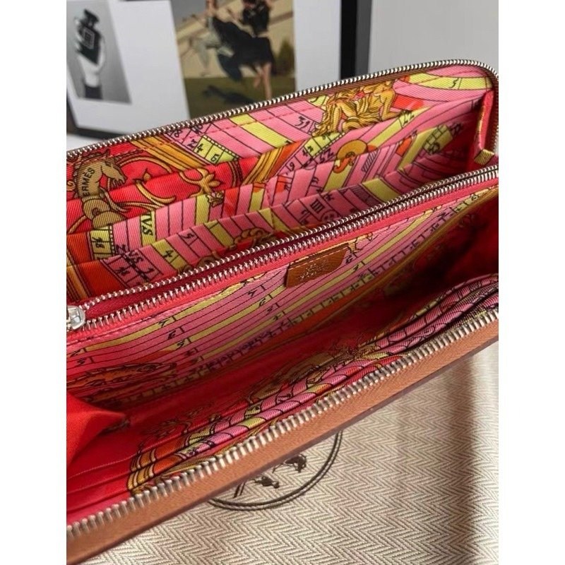 💕Hermes 愛馬仕經典絲巾長夾/金棕金/全新閒置美品-2