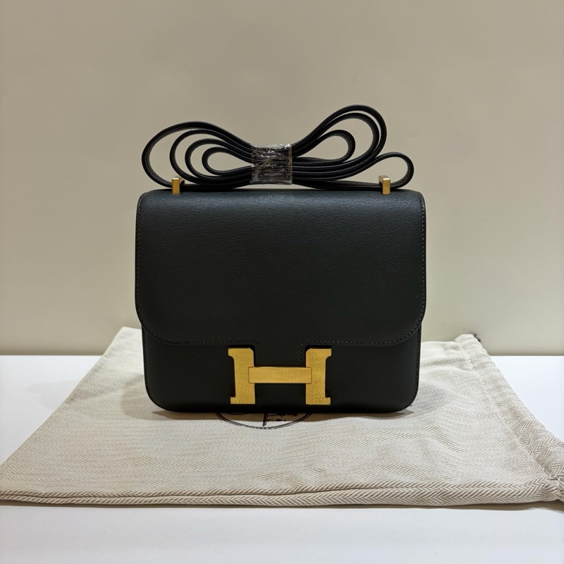 愛馬仕 Hermes 康康19 constance 金扣松柏綠 ev皮 X刻 近黑色 康康mini9有尘袋-0