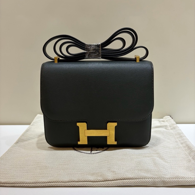 愛馬仕 Hermes 康康19 constance 金扣松柏綠 ev皮 X刻 近黑色 康康mini9有尘袋-1