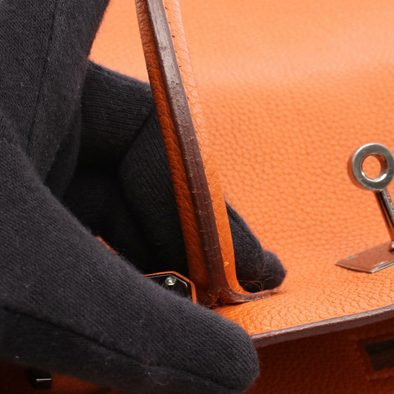 愛馬仕 Birkin 35 手提包 Togo 皮革 Potiron 橙色 金色 SHW 二手 女士-15