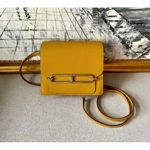 💕Hermes 愛馬仕mini Roulis 豬鼻包 琥珀黃/98新美品