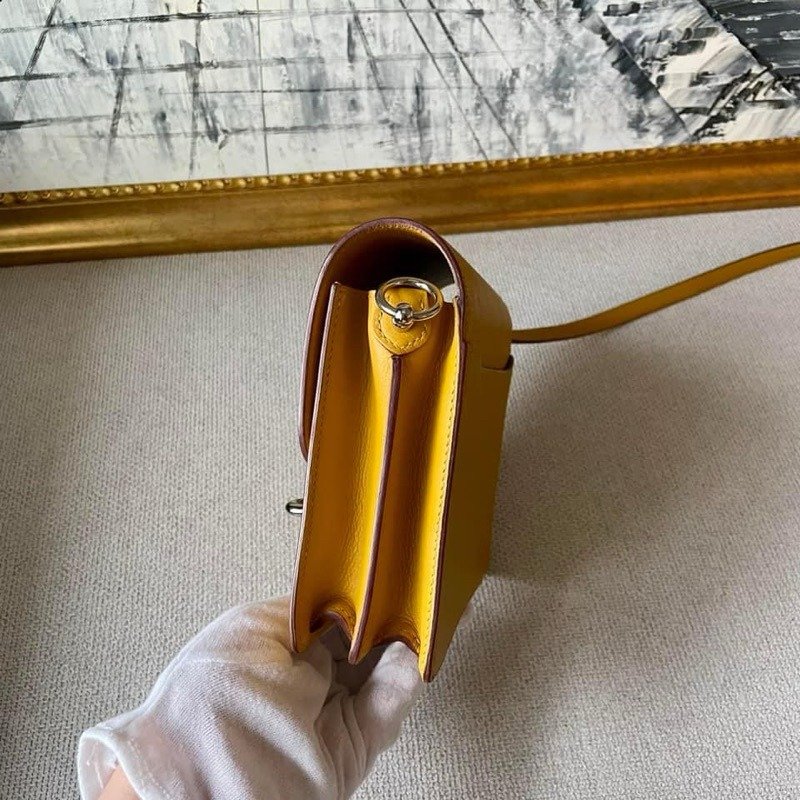 💕Hermes 愛馬仕mini Roulis 豬鼻包 琥珀黃/98新美品-2