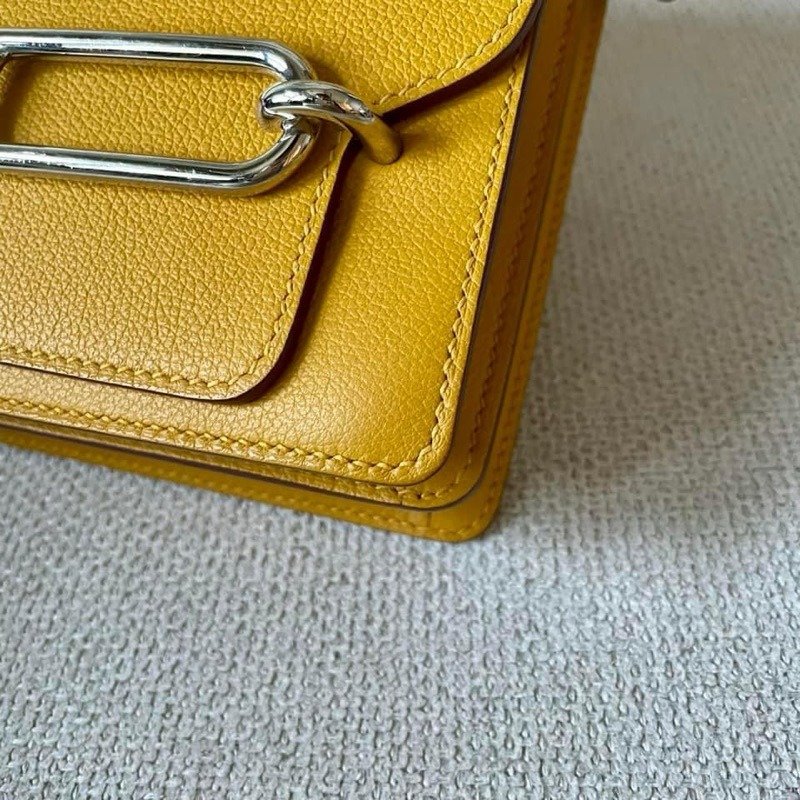 💕Hermes 愛馬仕mini Roulis 豬鼻包 琥珀黃/98新美品-4