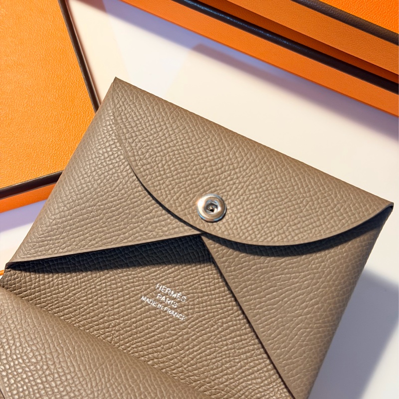 全新品 愛馬仕 calvi duo 大象灰 卡片夾 零錢三合一-1