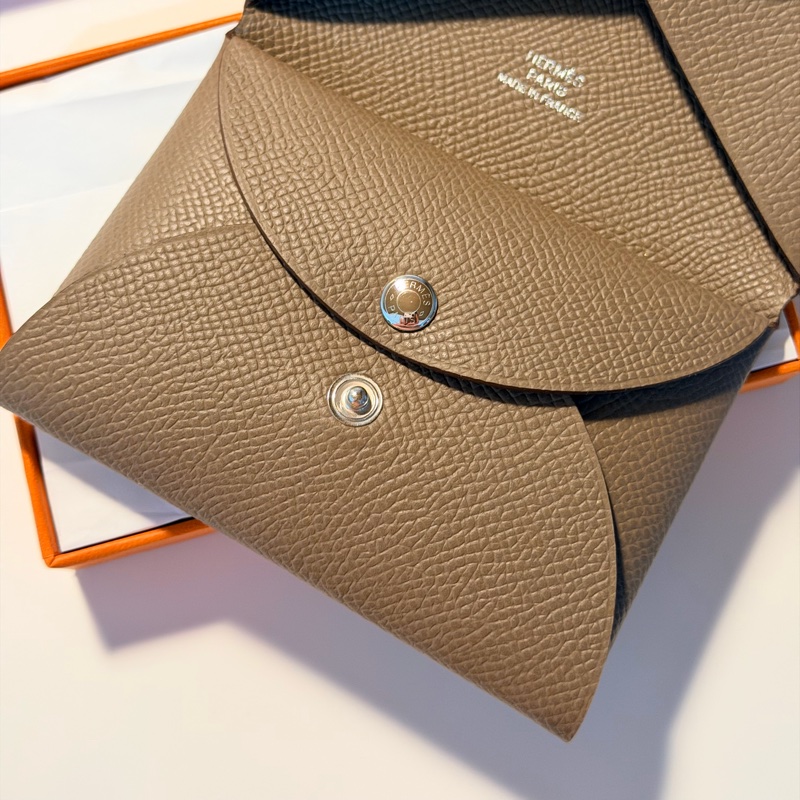 全新品 愛馬仕 calvi duo 大象灰 卡片夾 零錢三合一-2