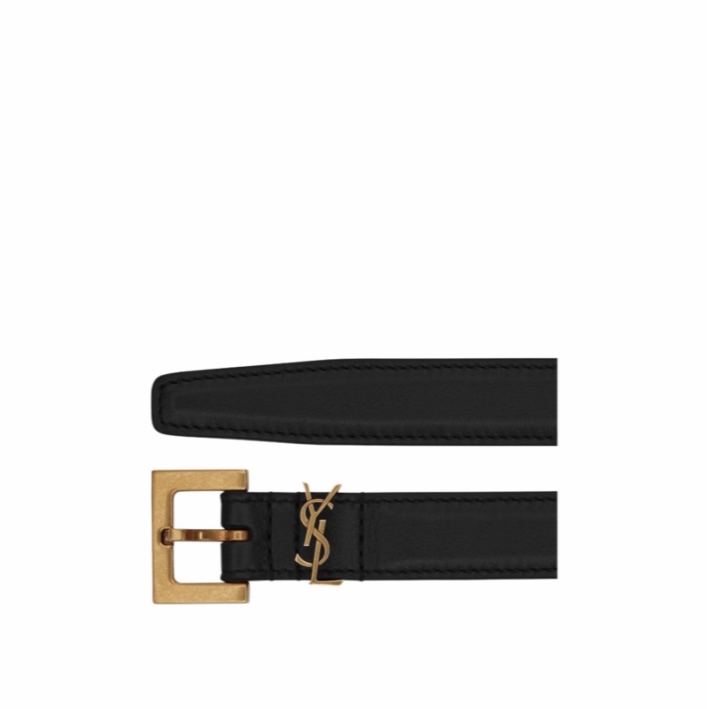 Saint Laurent 女士 MONOGRAM光面方扣窄腰帶65 70 75 80 85 90 95 100 105碼2cm-0