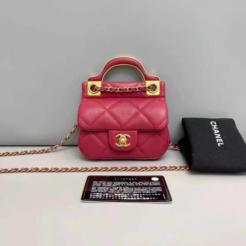 Chanel香奈兒 玫紅色全皮mini衣架包-0