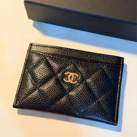 CHANEL 香奈兒 經典卡夾 黑色 荔枝皮 金扣