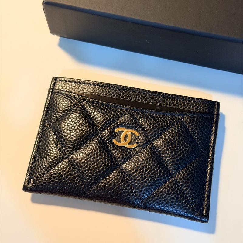 CHANEL 香奈兒 經典卡夾 黑色 荔枝皮 金扣-0