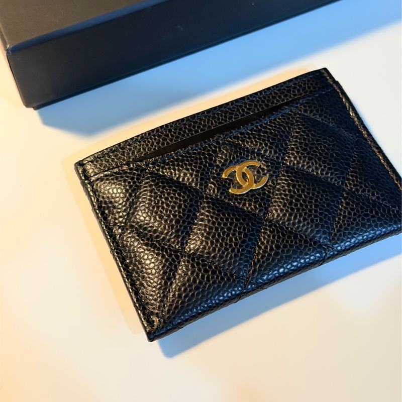 CHANEL 香奈兒 經典卡夾 黑色 荔枝皮 金扣-1