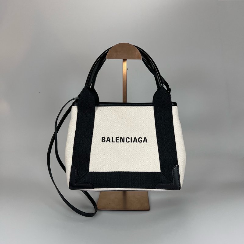 BALENCIAGA 390346 黑拚白色帆布Cabas包 XS-0
