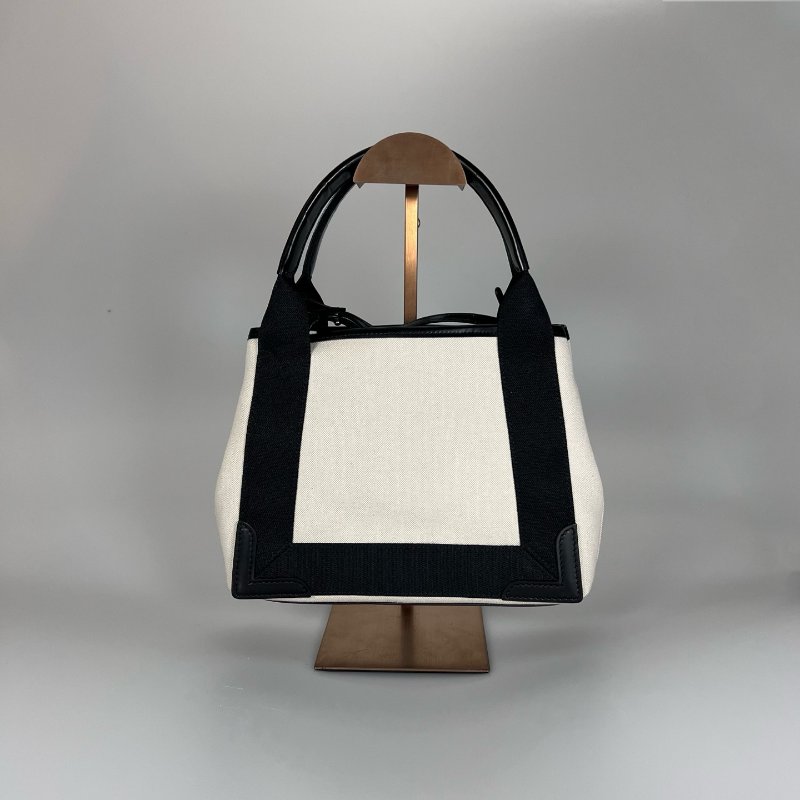BALENCIAGA 390346 黑拚白色帆布Cabas包 XS-1