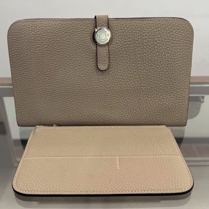 【狀況良好】Hermes愛馬仕 Dogon Duo大象灰銀扣錢包有子袋 長夾財布-0