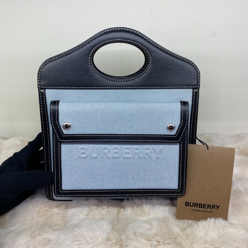 全新閒置品 BURBERRY Mini Pocket 拼色織布手提側背兩用包-0