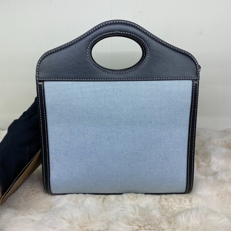 全新閒置品 BURBERRY Mini Pocket 拼色織布手提側背兩用包-4