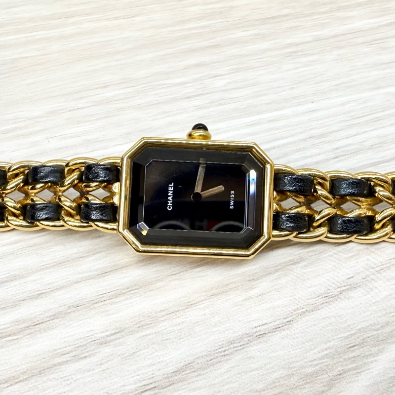 Chanel黑金M號Vintage Premiere皮穿鏈首映錶-0