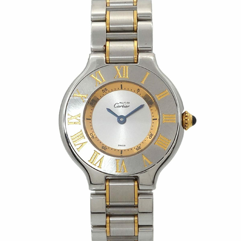 卡地亞 Must 21 Vantianne 雙色腕錶 W10073R6 女士銀色石英錶-0