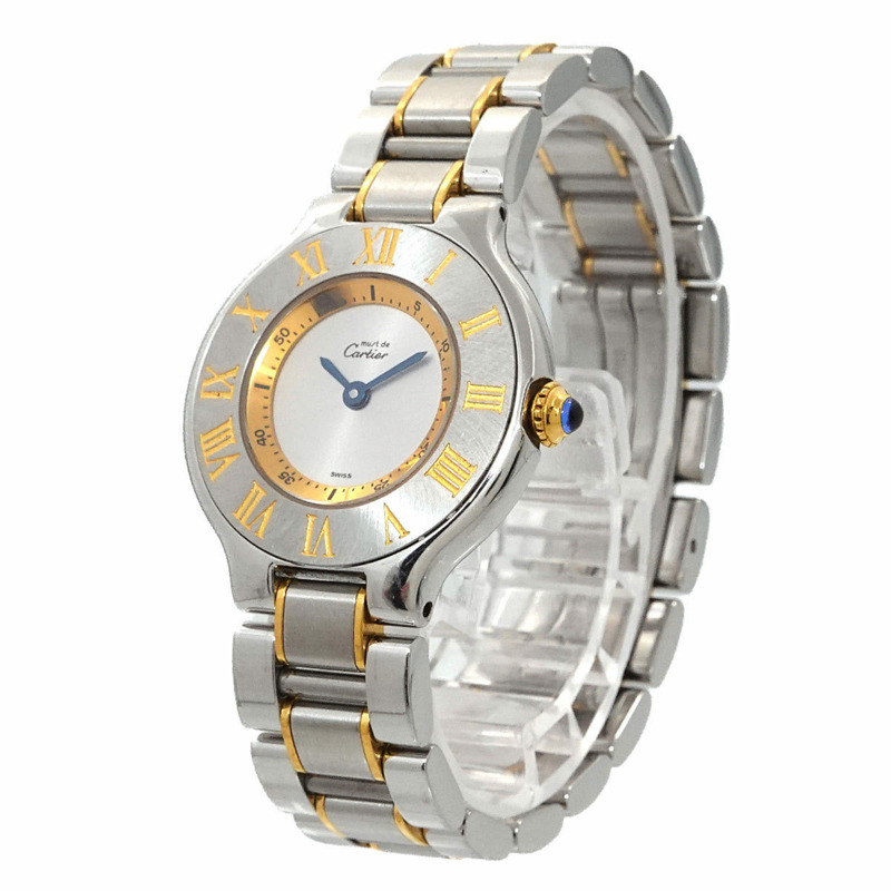 卡地亞 Must 21 Vantianne 雙色腕錶 W10073R6 女士銀色石英錶-1