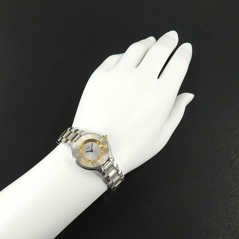 卡地亞 Must 21 Vantianne 雙色腕錶 W10073R6 女士銀色石英錶-2