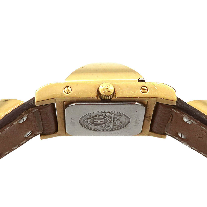 愛馬仕 Medor 女士金字塔金鉚釘腕錶，白色和棕色皮革錶帶，石英機芯-5