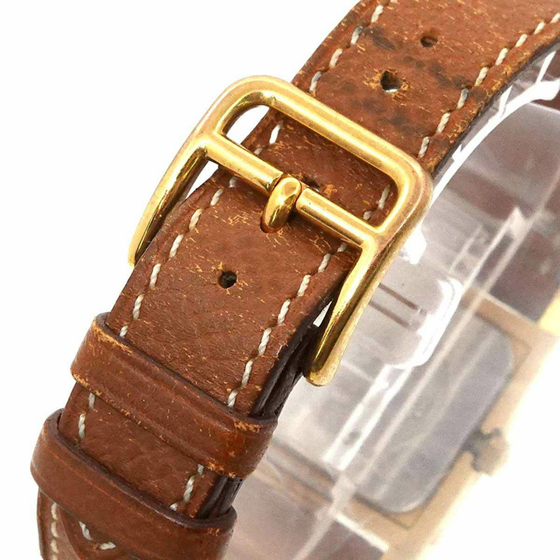 愛馬仕 Medor 女士金字塔金鉚釘腕錶，白色和棕色皮革錶帶，石英機芯-7