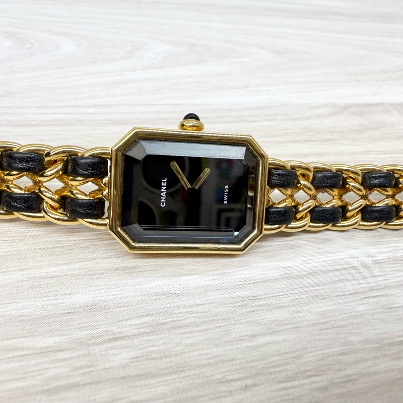 CHANEL 黑金L號皮穿鍊vintage首映錶-0