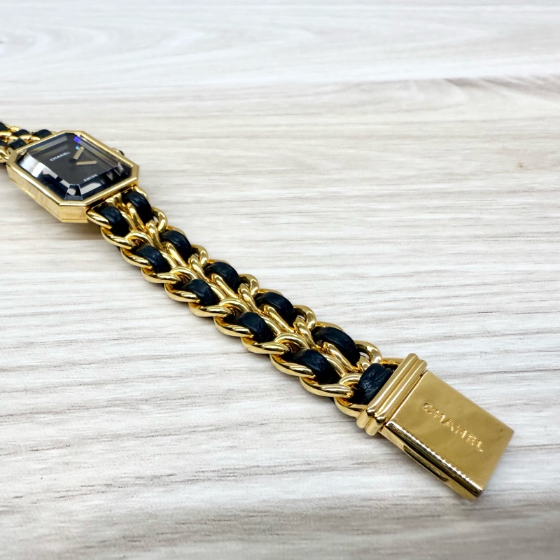 CHANEL 黑金L號皮穿鍊vintage首映錶-2