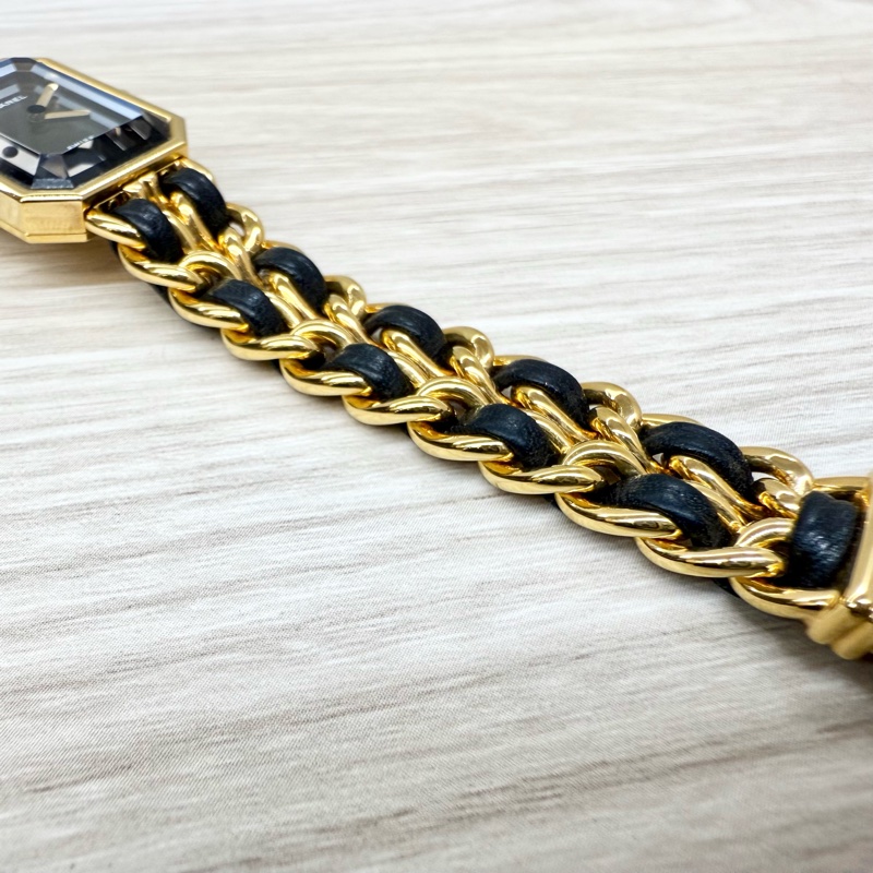 CHANEL 黑金L號皮穿鍊vintage首映錶-4