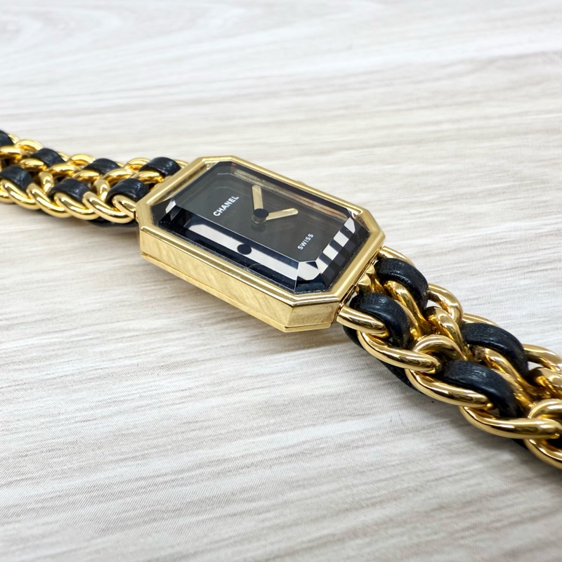 CHANEL 黑金L號皮穿鍊vintage首映錶-5