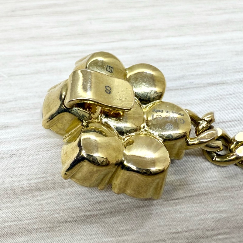 GUCCI 金色珍珠花瓣造型GG鏈互扣式手鍊-9