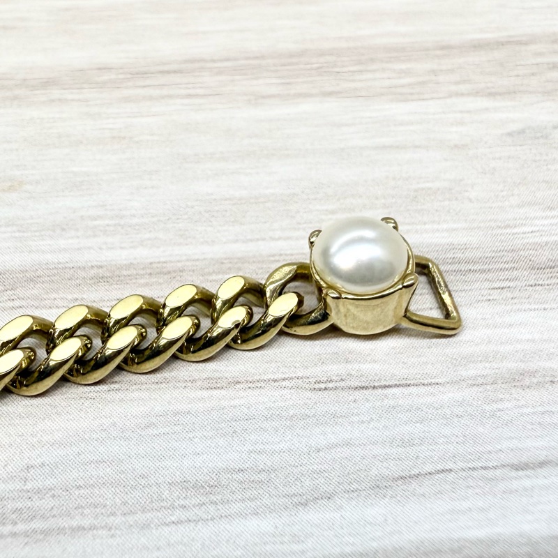 GUCCI 金色珍珠花瓣造型GG鏈互扣式手鍊-13