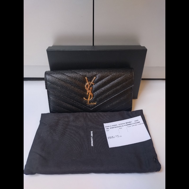 YSL 黑荔枝皮下蓋長夾-3