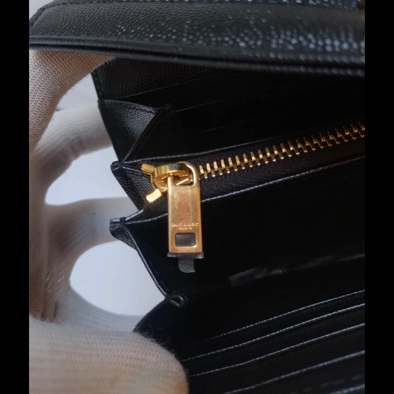 YSL 黑荔枝皮下蓋長夾-13